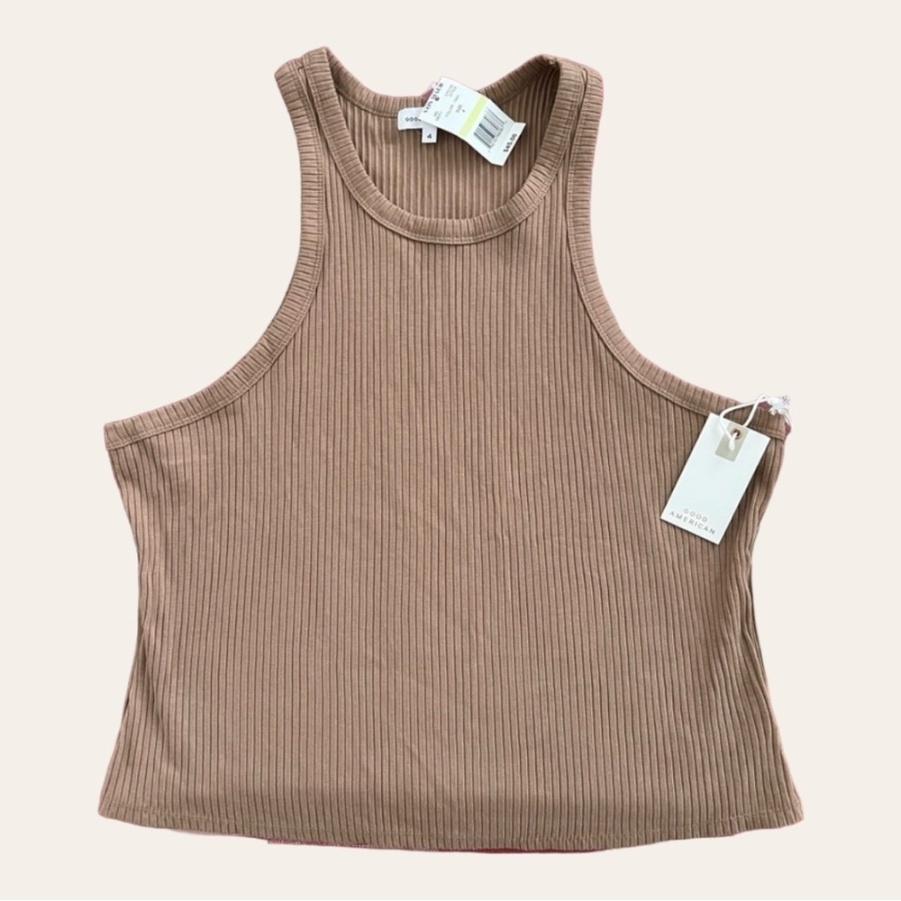 Good American Sleeveless Ribbed Tank Top in Camel, XL, NWT - Picture 2 of 4